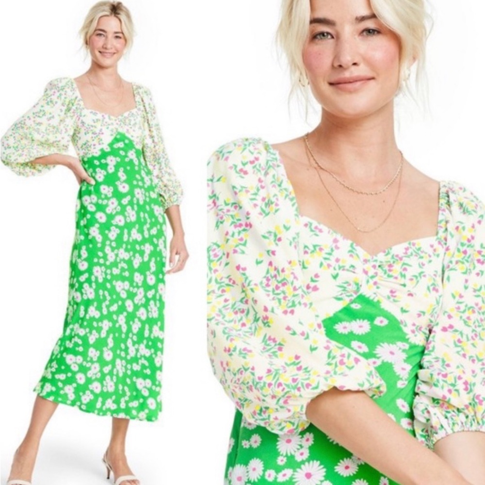 RIXO x Target size 8 Green Daisy Midi Dress
